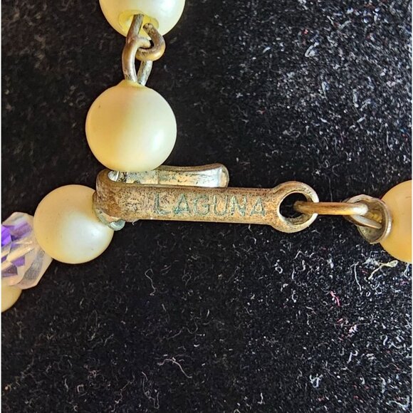 Vtg 1960's Laguna Crystal White Bead Pearl Choker Necklace Earring Matching Set - Picture 4 of 6